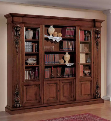 Gran estante de libros marrón de lujo, vitrina de madera maciza armario de madera maciza.
