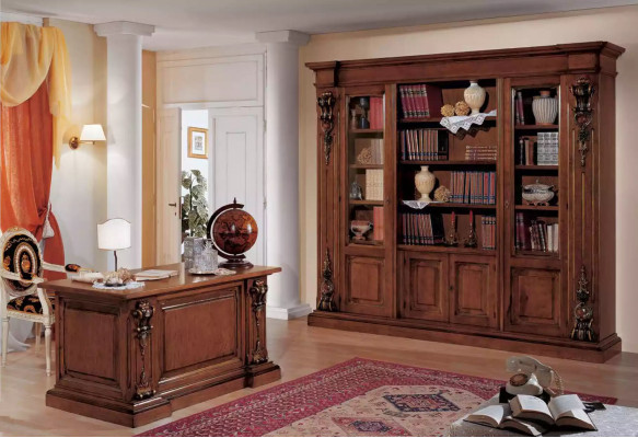 Gran estante de libros marrón de lujo, vitrina de madera maciza armario de madera maciza.