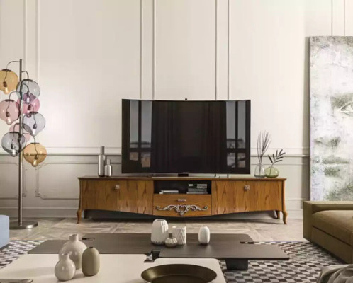 Soporte de TV RTV Estantería de diseño de salón Tablero de madera marrón Baúl bajo Nuevo de Italia