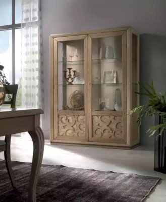Vitrina de madera y vidrio, gabinete marrón, vitrina mueble de salón aparador nuevo.