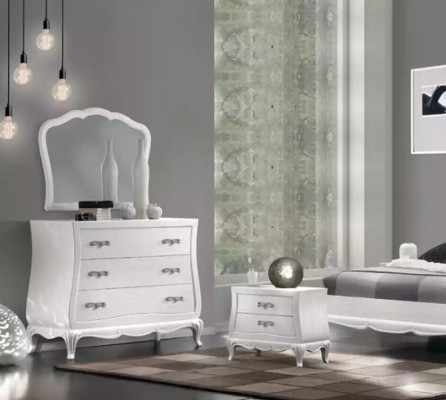 Cómoda con espejo, Muebles modernos de madera, dormitorio blanco, Nuevo