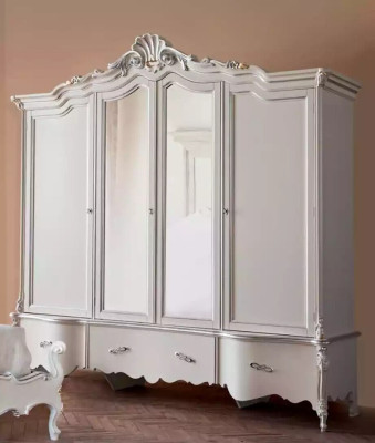 Armario clásico blanco de cuatro puertas diseño de armario de madera maciza