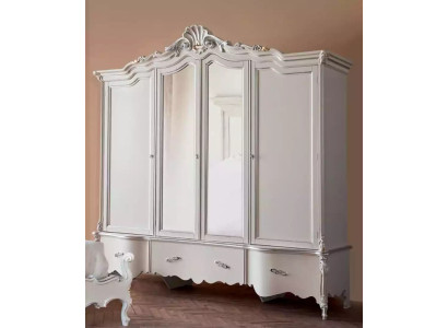 Armario clásico blanco de cuatro puertas diseño de armario de madera maciza