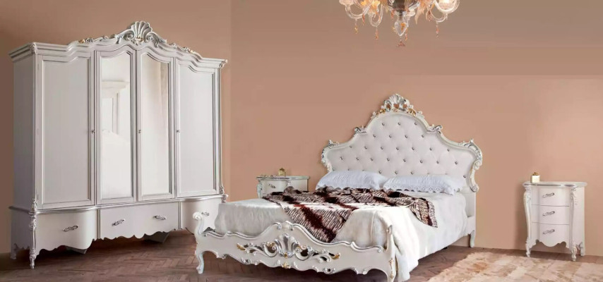Armario clásico blanco de cuatro puertas diseño de armario de madera maciza