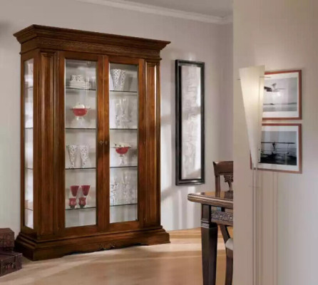 Conjunto de 7 piezas para comedor, mesa de comedor, 4 sillas vitrina de lujo, muebles de madera.