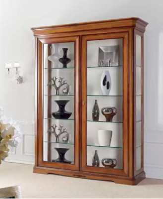 Clásico armario vitrina de cristal clásico marrón gabinete de madera