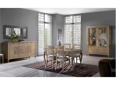 Diseño de comedor conjunto Mesa de comedor 8 piezas Muebles de madera Aparador 4 sillas Nuevas