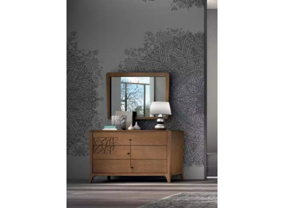 Cómoda de dormitorio con espejo, gabinete de muebles de madera marrón moderno nuevo.