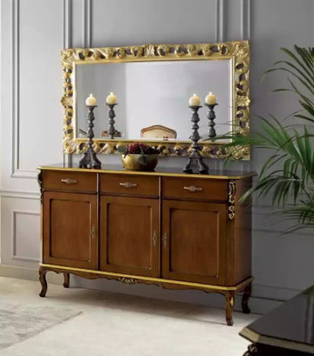 Mesa de comedor clásica de madera con conjunto de comedor de 6 sillas 9 piezas.