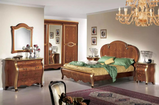 Armario de madera maciza clásico marrón con espejo para el dormitorio.