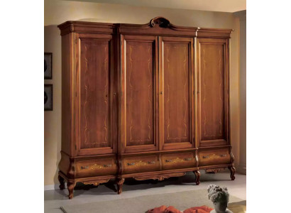 Armario marrón de cuatro puertas, muebles clásicos de dormitorio de madera