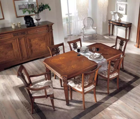 Mesa de comedor de diseño clásico de madera en conjunto de comedor marrón, mesas nuevas.