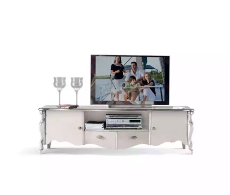Soporte de TV RTV, mesa de TV baja, blanco clásico, madera moderna, sala de estar nueva.