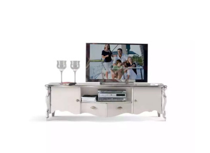 Soporte de TV RTV, mesa de TV baja, blanco clásico, madera moderna, sala de estar nueva.