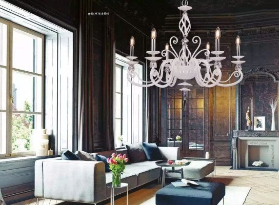 Lámpara de techo Candelabro de techo Lámpara de araña de cristal blanco antiguo estilo