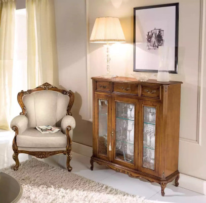 Diseño de muebles clásicos Vitrina marrón Armario de vidrio elegante lujoso nuevo