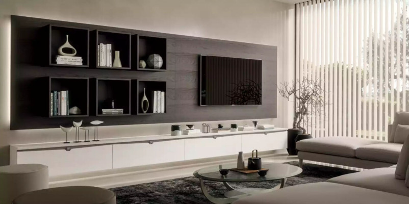 Diseño armario de pared estantería sala de estar soporte de TV madera estantes de pared Italia