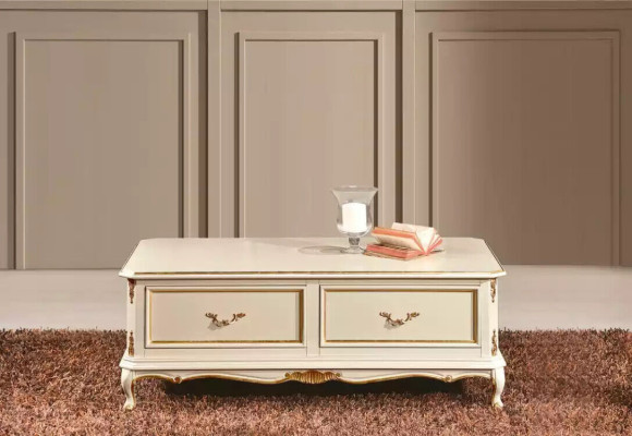 Mesa de centro de lujo blanca design para sala de estar, mesa de madera clásica.
