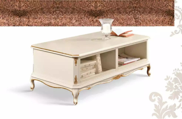 Mesa de centro de lujo blanca design para sala de estar, mesa de madera clásica.