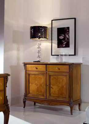 Aparador marrón, cómoda, armarios de madera, muebles de lujo para la sala de estar.