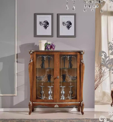 Vitrina de cristal marrón sala de estar aparador de madera de lujo armario de vitrina estante