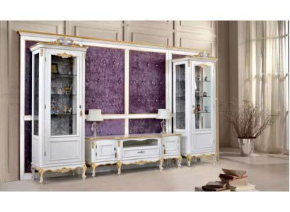 Mueble de TV RTV con 2 vitrinas de madera en blanco clásico para sala de estar, nuevo.