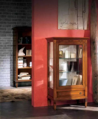 Mueble de salón nuevo de madera maciza con vitrina de cristal.