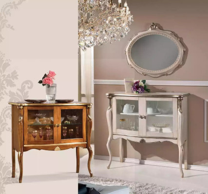 Vitrina de vidrio clásica de lujo Mesa de almacenamiento Muebles de sala de madera