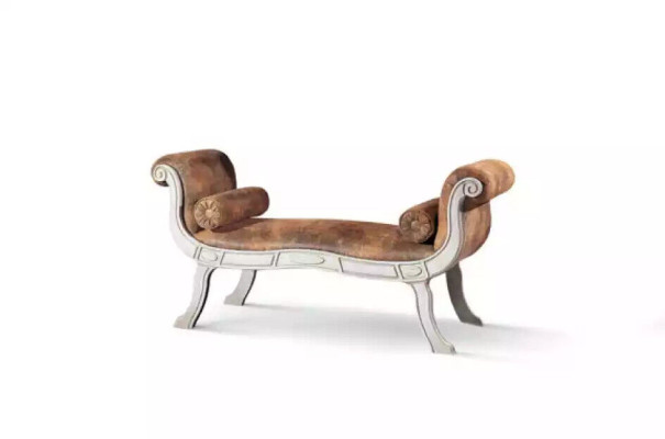 Banqueta clásica de diseñador, asiento tapizado, banco marrón.