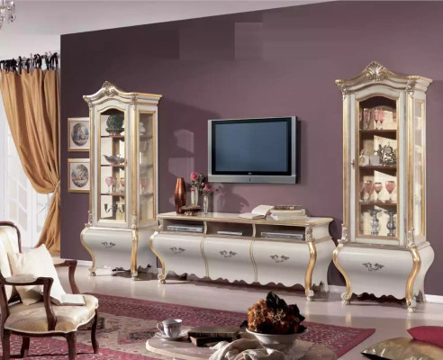 Salón clásico conjunto de muebles de madera de lujo con armarios y vitrina de pared de la sala de estar de 3 piezas.