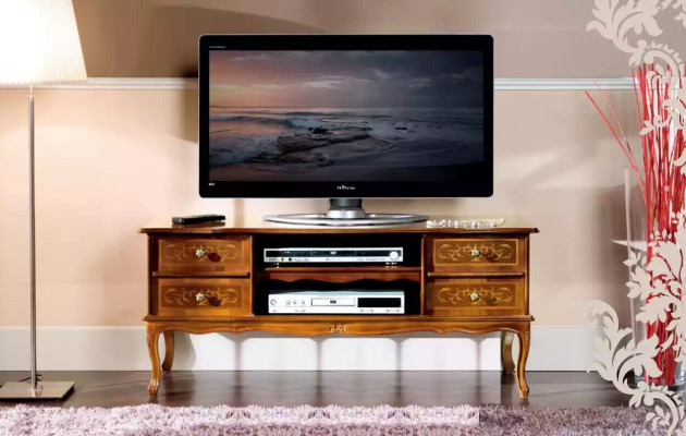 Clásico marrón RTV de lujo armario de TV Lowboard cajones muebles de madera