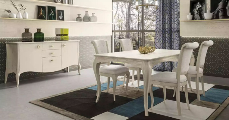 Juego de comedor blanco Mesa de comedor 4 sillas Aparador Diseño elegante Nuevo 6 piezas.