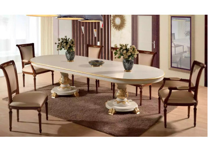 Mesa de comedor de lujo ovalada blanca de madera italiana estilo Art déco nueva.