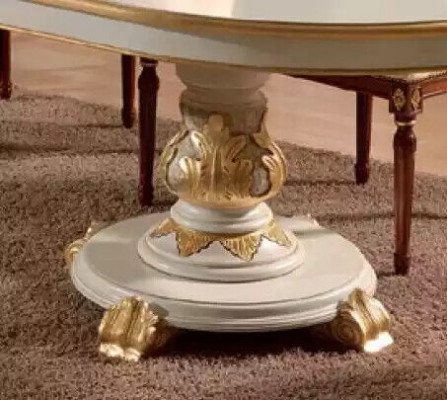 Mesa de comedor de lujo ovalada blanca de madera italiana estilo Art déco nueva.