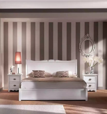 Conjunto de cama moderna para dormitorio con 2 mesitas de noche, cómoda y armario.