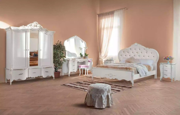 Conjunto de muebles de dormitorio de tocador de madera maciza clásico de 2 piezas blanco