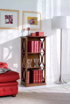 Clásica estantería marrón de libros de estilo elegante para muebles de salón.