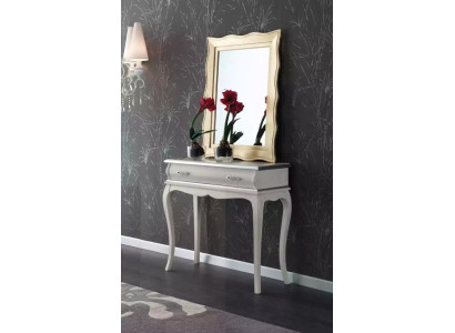 Mesa de consola de diseñador blanco. Mesa de madera clásica. Muebles de dormitorio.