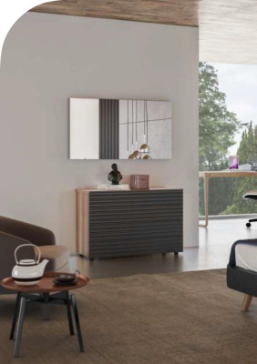 Tocador de nogal natural - Espejo de yuta mate Dormitorio moderno.