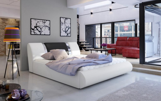 Cama doble de diseño de muebles de dormitorio de lujo Boxspring negro blanco Hotel.