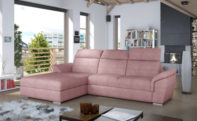 Sofá de esquina de diseño moderno con forma de L y tela para salón.