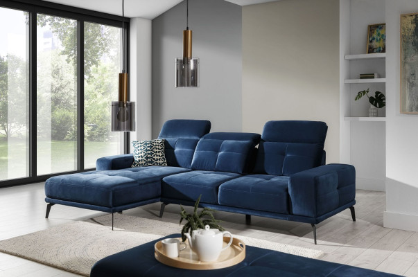 Sofá de diseño Sofá Esquinero Textil Sofá Conjunto de Tapicería Sofá en forma de L Azul.