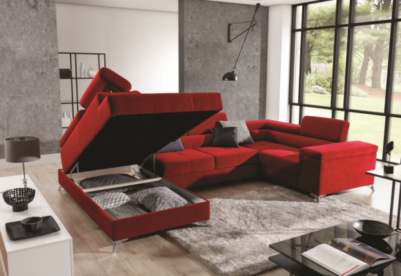 Sofá en forma de U Sofá de esquina Diseño Acolchado Sofá cama Función de cama Salón