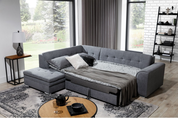 Sofá esquinero en forma de L, sala de estar de diseño, sofá, sofá, tapicería, conjunto de asientos, textil.