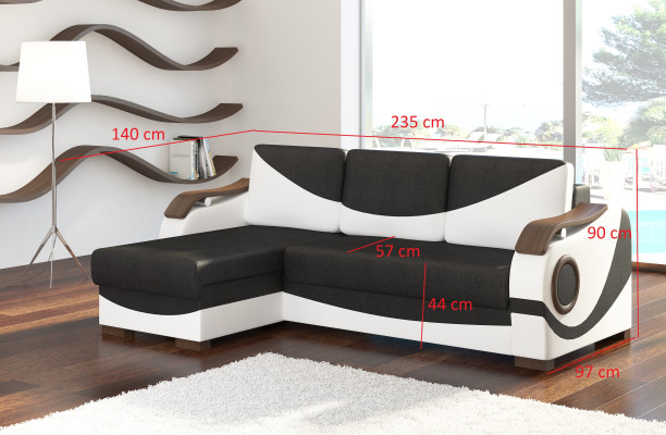 Diseño de sofá de esquina Perto con función de cama, tapizado textil, sofás, sofás cama.