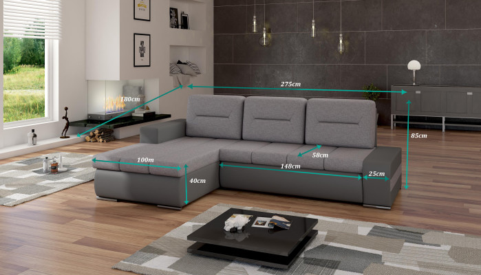 Diseño sofá esquinero Ottavio con función cama, sofá seccional, sofás cama, sofá cama.