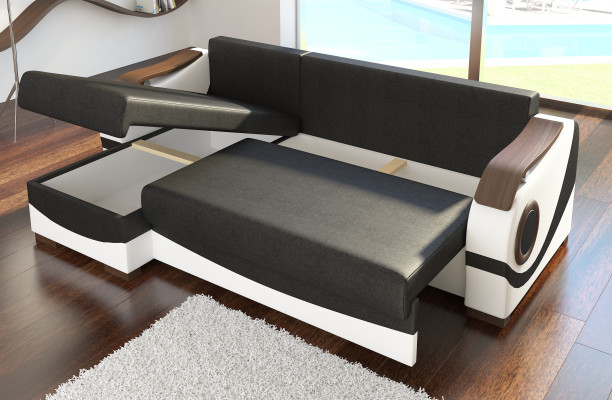 Diseño de sofá de esquina Perto con función de cama, tapizado textil, sofás, sofás cama.