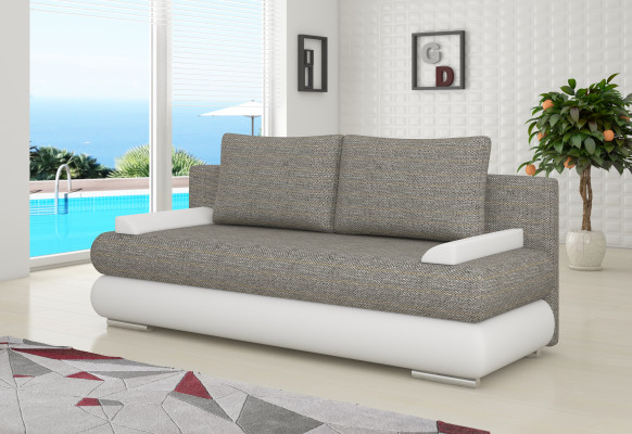 Sofá cama de diseño de tres plazas en tela para la sala de estar.