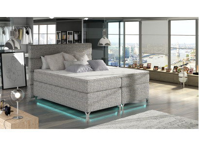 Cama boxspring de 180x200cm con caja de almacenamiento de cuero de hotel completa y topper.