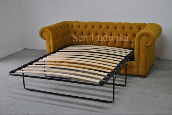 Chesterfield sofá de tres plazas de terciopelo con función de cama, nuevo.
